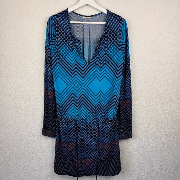 Rubber Ducky Dress Womens XL Blue Dropped Waist Drawstring Tunic V Neck - Picture 2 of 8